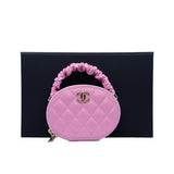 thumbnail oval top handle vanity case in leather pink ghw  seri 32 - L'UXE LINK