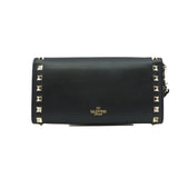 thumbnail long flap wallet with studs handle in leather black - L'UXE LINK