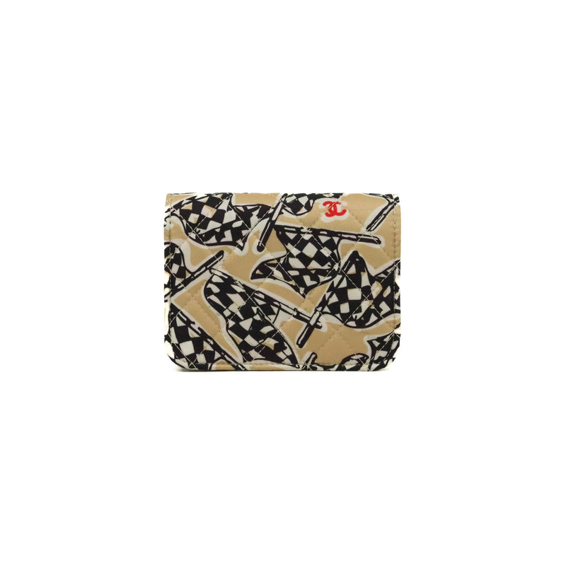 vanity card holder chain bag with fabric beige/black phw #KPG