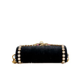 thumbnail mini Broadway Pearly Bee Shoulder Bag Crystal Embellished Velvet black - L'UXE LINK