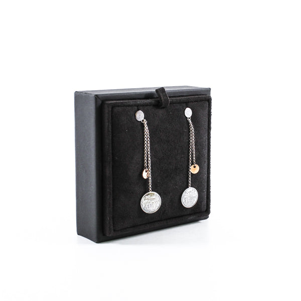 H circle coin pandent earring 18k silver