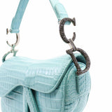 thumbnail SADDLE BAG mini crocodile skyblue with black crystal buckle phw - L'UXE LINK