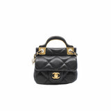 thumbnail mini flap bag with handle black lambskin ghw seri 31 - L'UXE LINK