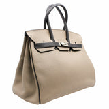thumbnail birkin 35 deep beigt with grey handle phw P Stamp - L'UXE LINK