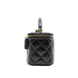 thumbnail vanity case with handle in lamskin black ghw # ECU - L'UXE LINK