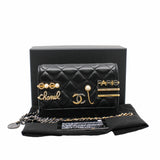 thumbnail woc black lambskin with coco chanel paris logo stamp pearl mix gold black hardware seri 31 - L'UXE LINK