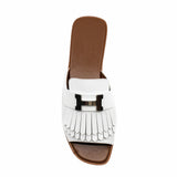 thumbnail white silver H buckle open toe mules #38 rrp1605 - L'UXE LINK