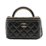 thumbnail vanity case with handle in lamskin black ghw # ECU - L'UXE LINK