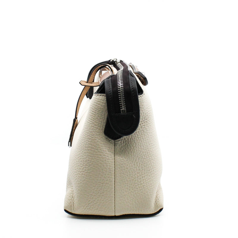 by the way milky white with brown handle fabric strap