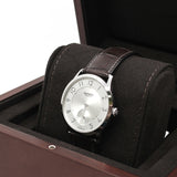 thumbnail 39.5mm acier cadran argente men watch white dial with brown band phw #CA2.810 - L'UXE LINK
