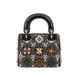 thumbnail lady mini crystal with white pearl in black crocodile handle - L'UXE LINK