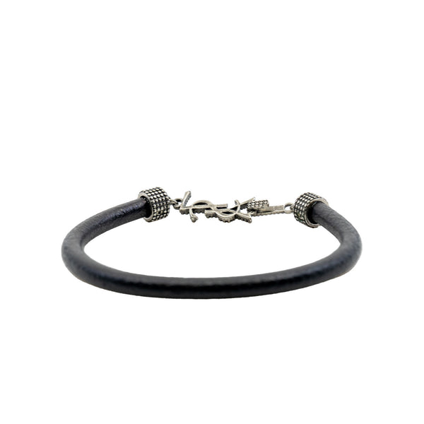 ysl leather bracelet in black ruthenium