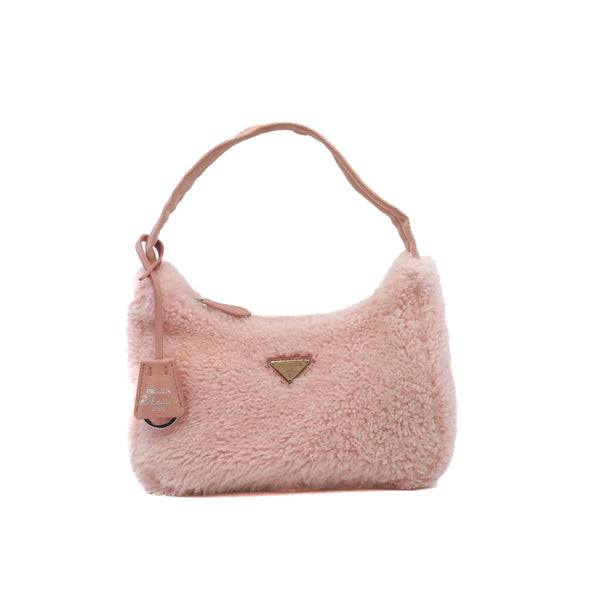 shoulder bag pink fur