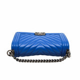 thumbnail leboy medium V( chevron) in lambskin elecric blue ruthenium hw seri 22 - L'UXE LINK