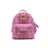 thumbnail mini backpack with crystal/ studs in leather pink ghw - L'UXE LINK