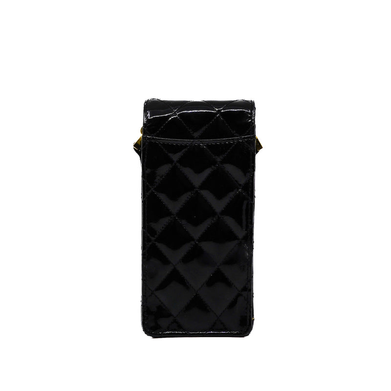 vintage phone case with chian in patent black ghw