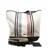 thumbnail TOTE navy with beige fabric red line with strap - L'UXE LINK