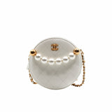 thumbnail mini around purse vanity chain bag wit pearl in lambskin white ghw seri 28 - L'UXE LINK