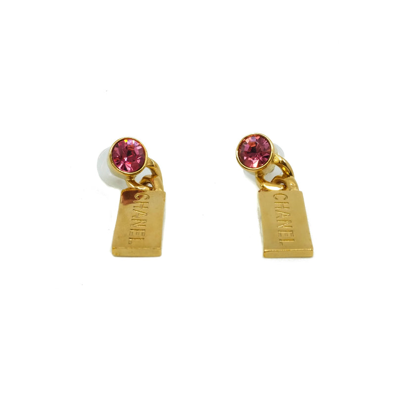 plate pandent pink crystal earring in ghw