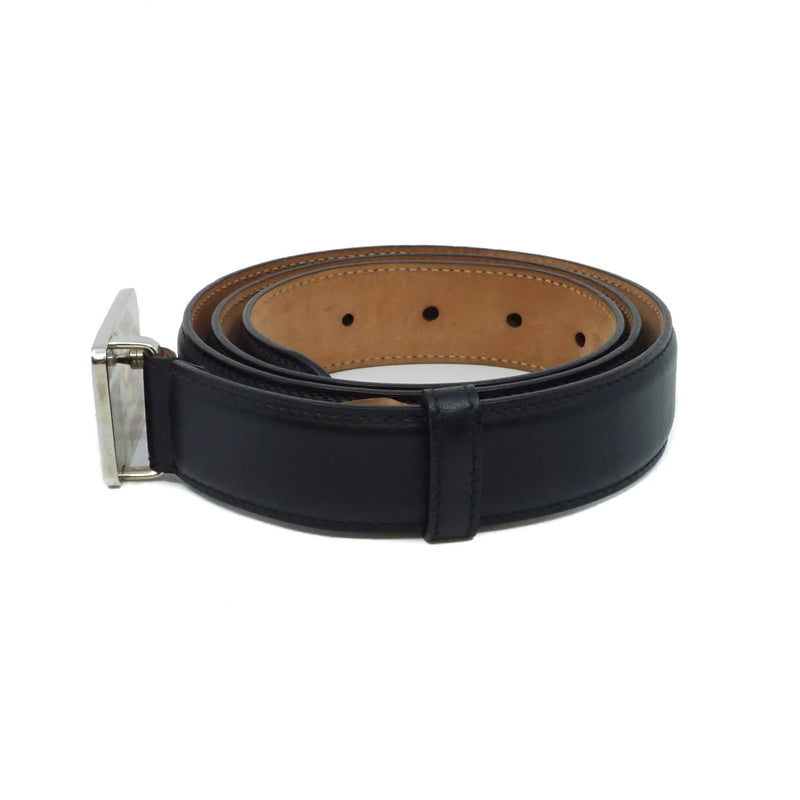 plate buckle belt in leather black #95