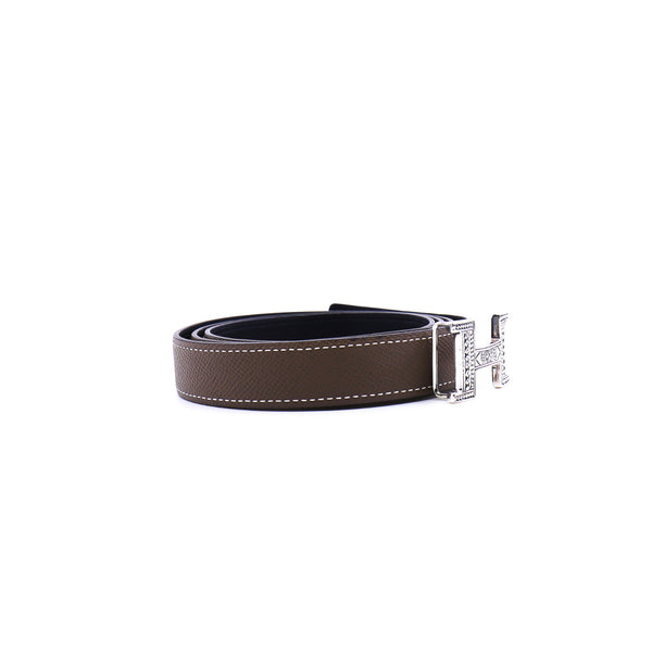 etoupe belt with black epsom in 925silver buckle size 100