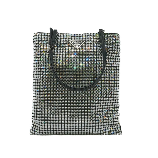 small tote with handle  with crystal in leather black