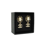 thumbnail oval pearl leather chain around with cc crystal pandent earring ghw - L'UXE LINK