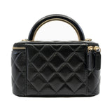 thumbnail vanity case with handle in lamskin black ghw # ECU - L'UXE LINK