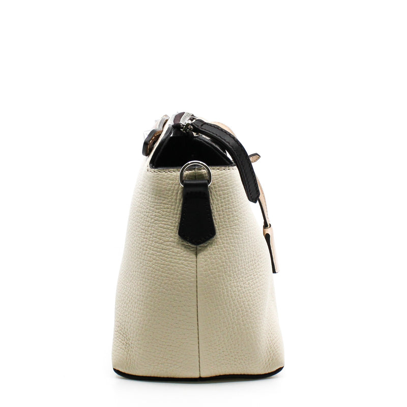by the way milky white with brown handle fabric strap