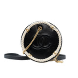 thumbnail vanity circle zippy in leather white/black ghw seri 27 - L'UXE LINK