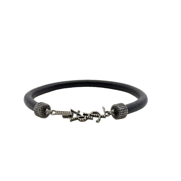 ysl leather bracelet in black ruthenium