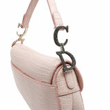 thumbnail SADDLE BAG MINI CROCODILE pink WITH BLACK CRYSTAL hardware - L'UXE LINK