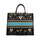 thumbnail large boot tote with heart embroidary in fabric black/white - L'UXE LINK