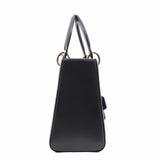 thumbnail lady dior medium black mix navy pocket calf skin in ghw - L'UXE LINK