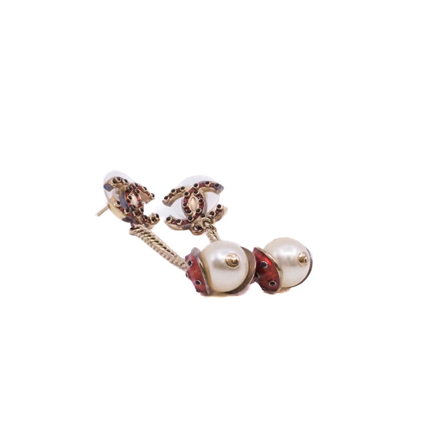 ladybug pearl pandent logo black crystal earring