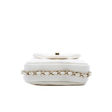 thumbnail cf vertical chain around side flap with pearl chain in lambskin white ghw seri #29 - L'UXE LINK