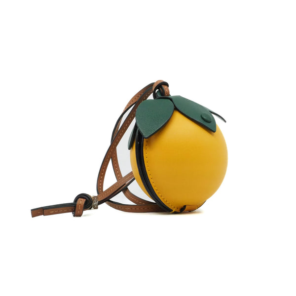 mini lemon pouch in leather lime/brown