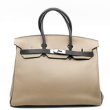 thumbnail birkin 35 deep beigt with grey handle phw P Stamp - L'UXE LINK