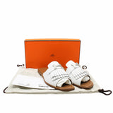 thumbnail white silver H buckle open toe mules #38 rrp1605 - L'UXE LINK