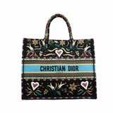 thumbnail large boot tote with heart embroidary in fabric black/white - L'UXE LINK