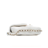 thumbnail cf vertical chain around side flap with pearl chain in lambskin white ghw seri #29 - L'UXE LINK