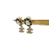 thumbnail oval pearl leather chain around with cc crystal pandent earring ghw - L'UXE LINK