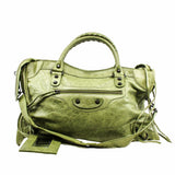 thumbnail CITY CLASSIC STUDS BAG MEDIUM LEATHER GREEN ANTIQUE BRASS HARDWARE - L'UXE LINK