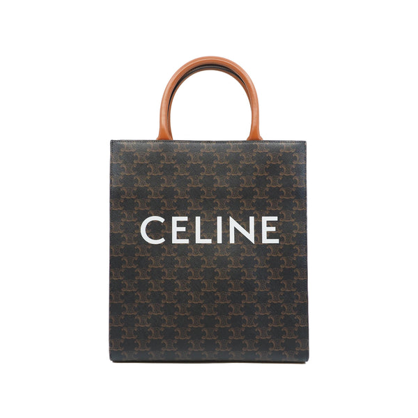 MINI VERTICAL CABAS IN TRIOMPHE CANVAS AND CALFSKIN WITH CELINE PRINT tan brown