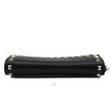 thumbnail long flap wallet with studs handle in leather black - L'UXE LINK