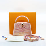 thumbnail mini capucines crocodile pink with gold ghw - L'UXE LINK