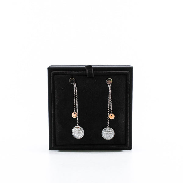 H circle coin pandent earring 18k silver