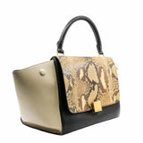 thumbnail trapeze  flap bag snake black and beige ghw - L'UXE LINK