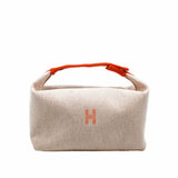 thumbnail pouch large fabric beige with orange handle - L'UXE LINK