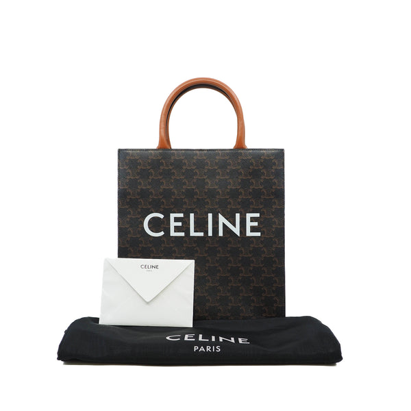 MINI VERTICAL CABAS IN TRIOMPHE CANVAS AND CALFSKIN WITH CELINE PRINT tan brown